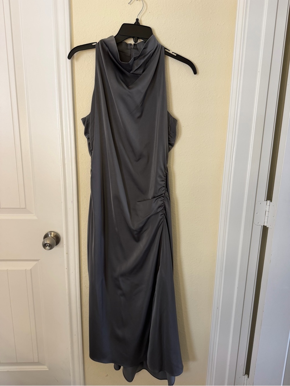 Donna Karan Charcoal Gray Cowl Halter Maxi Dress